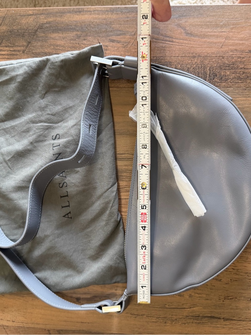 New With Dust Bag $249 AllSaints Half-Moon Crossbody Bag in Light Gray - Picture 10 of 15